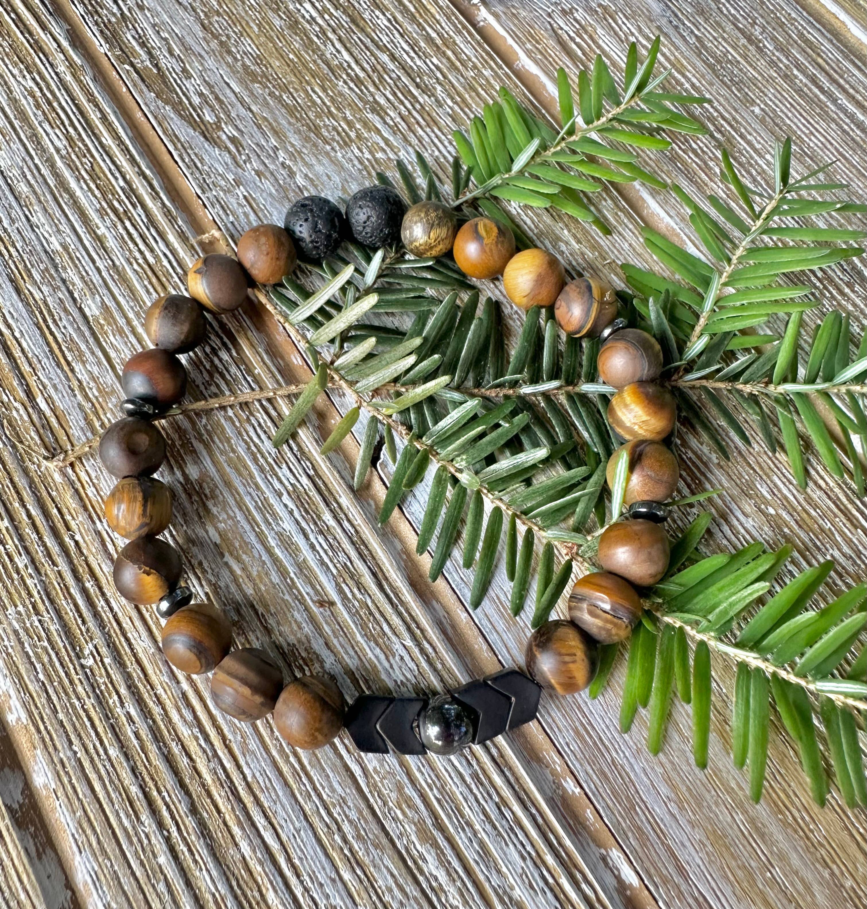 Beaded Stone Bracelet, Men's Diffuser Jewelry, The Liam