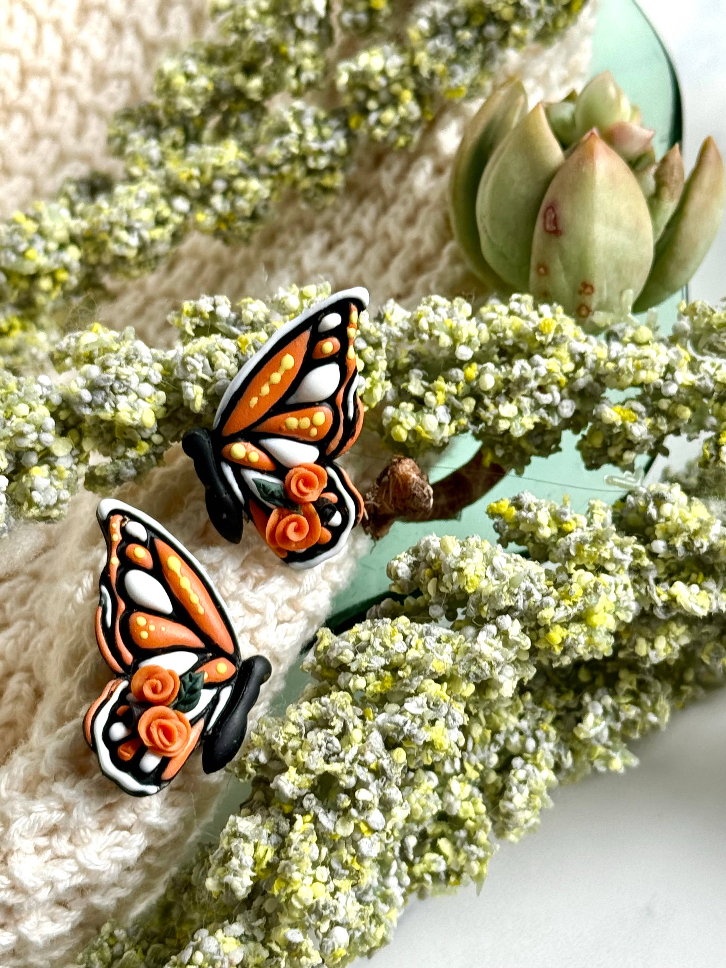 Monarch Majesty: Orange Floral Butterfly Earrings