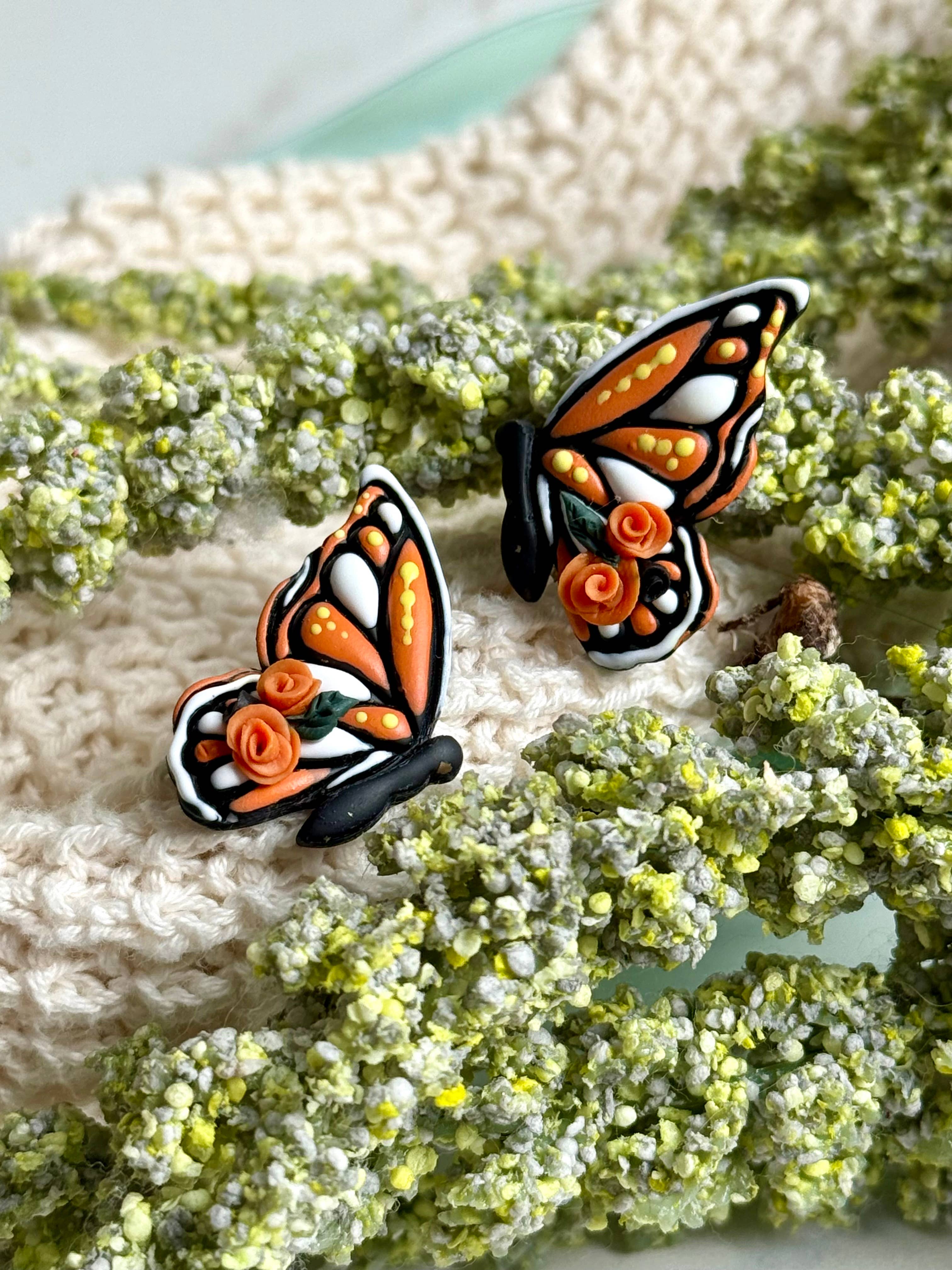 Monarch Majesty: Orange Floral Butterfly Earrings