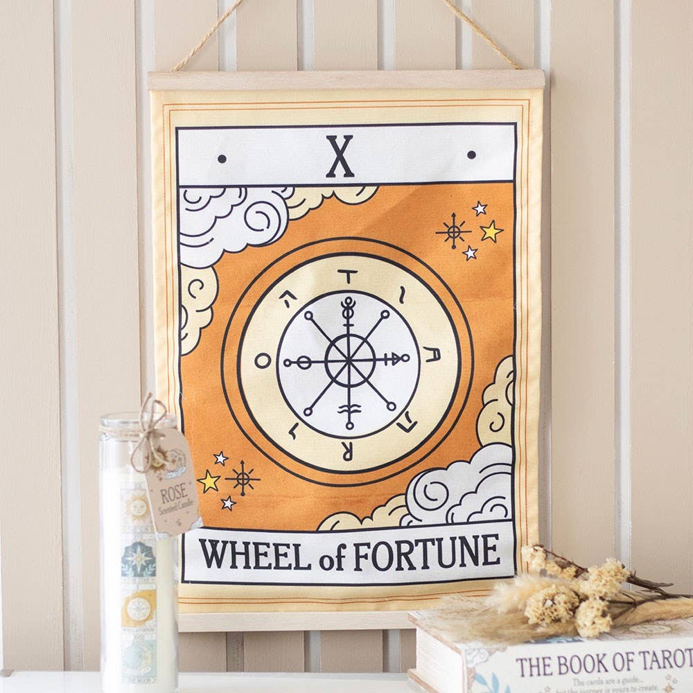 The Wheel of Fortune Vintage Tarot Card Wall Hanging